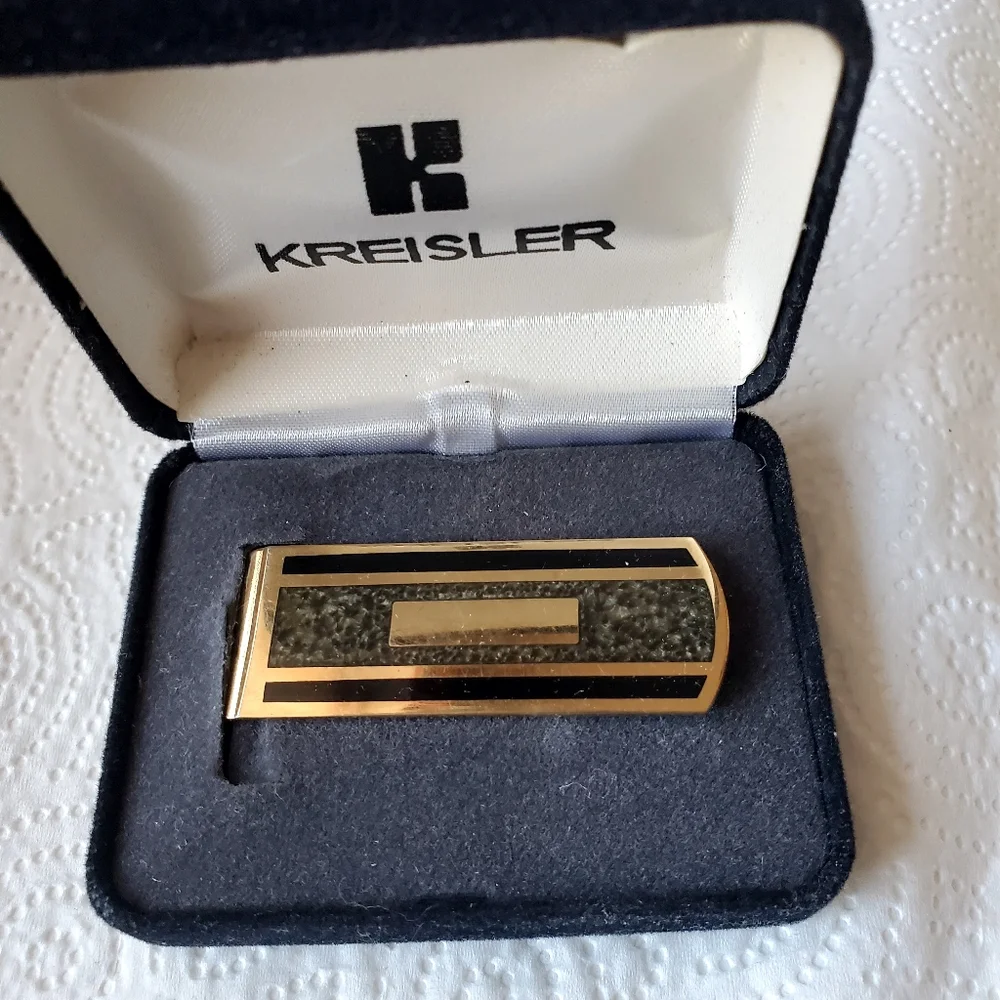 Vintage Kreisler Black and Gold Tone Money Clip in case.